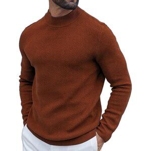 Coofandy Men Terracotta Mock Turtleneck Knitted Half Neck Pullover Sweaters